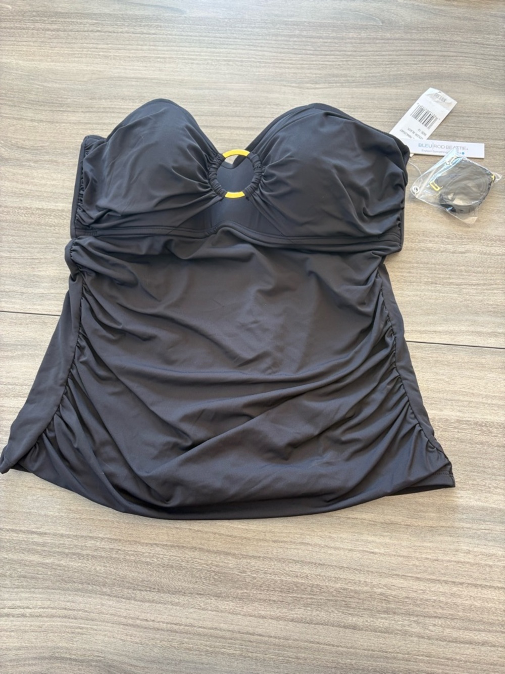 Strapless Black Swim Tankini with Gold Ring Detail Size 14 NWT